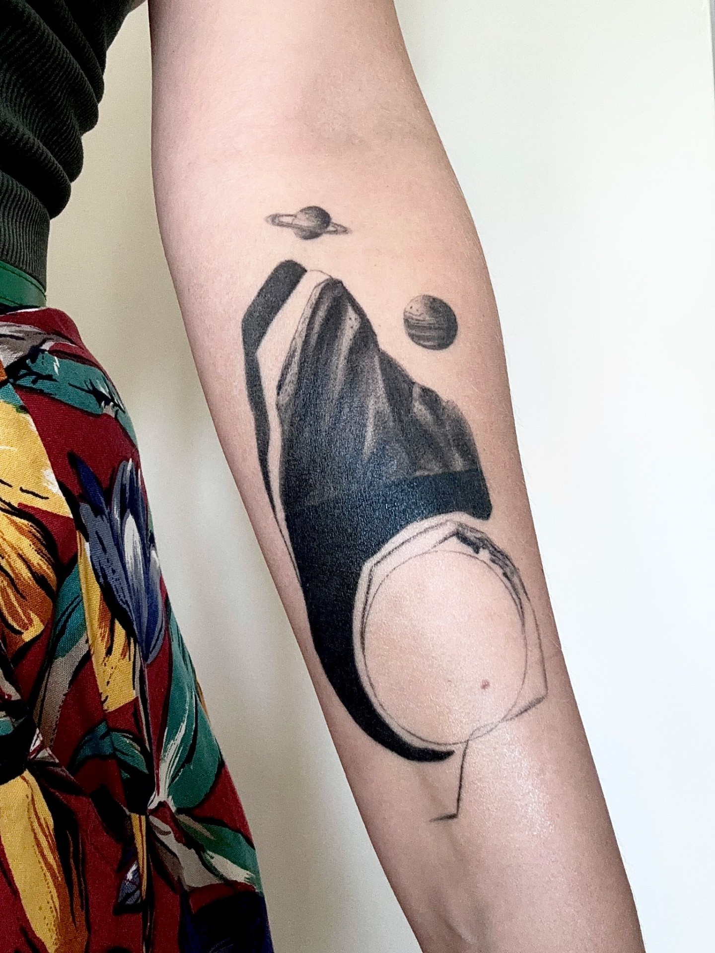 Mountain and planets surreal blackwork