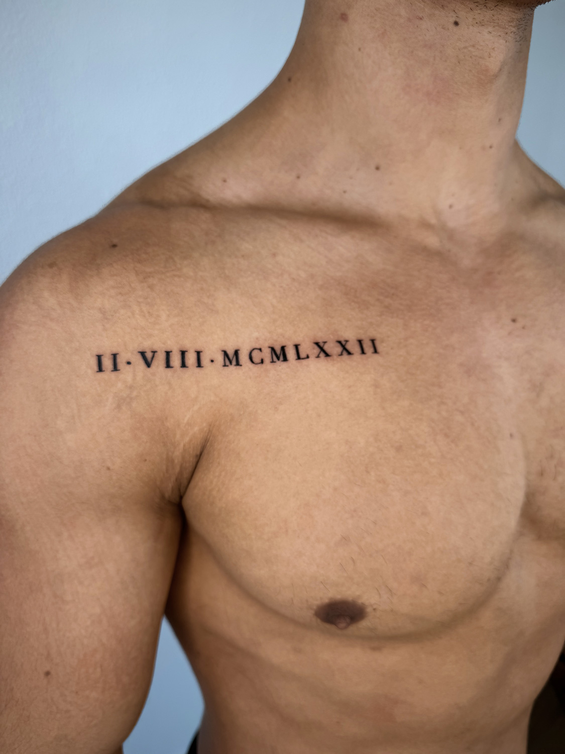Roman numeral date across collarbone