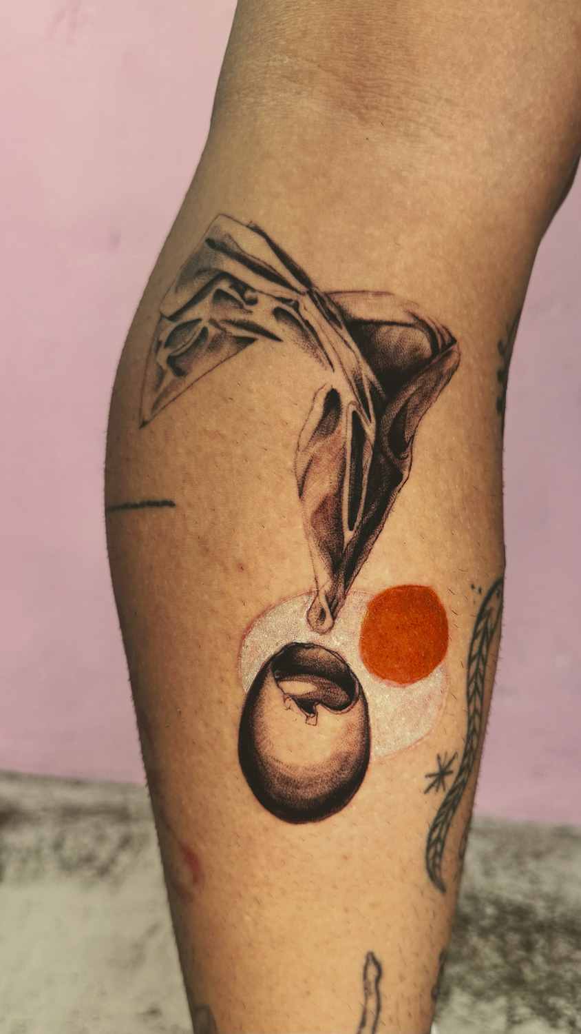 Surreal cracked egg with orange yolk