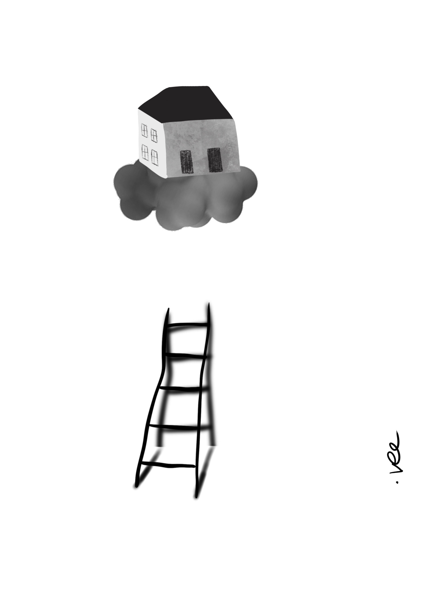 House on cloud illustration